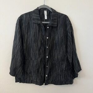 MARLA WYNNE Black Pinstripe Linen Button Up Shirt Jacket Women's Size‎ S